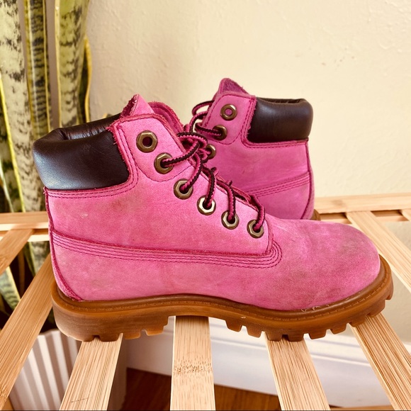 TIMBERLAND Pink Boots Susan Komen Limited Edition Kids 11 Leather Barbiecore - Picture 12 of 14